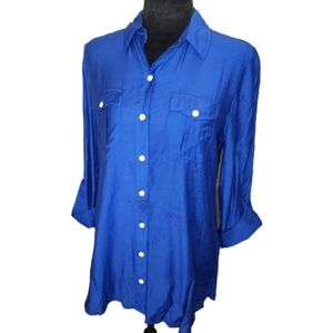 Chicos Royal Blue Roll-Tab Sleeves-Front Pockets-Shoulder Tabs-0/Sm Office Layer